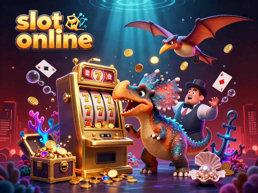 Experience thrilling jackpots in this vibrant slot online 3D illustration featuring dynamic characters.